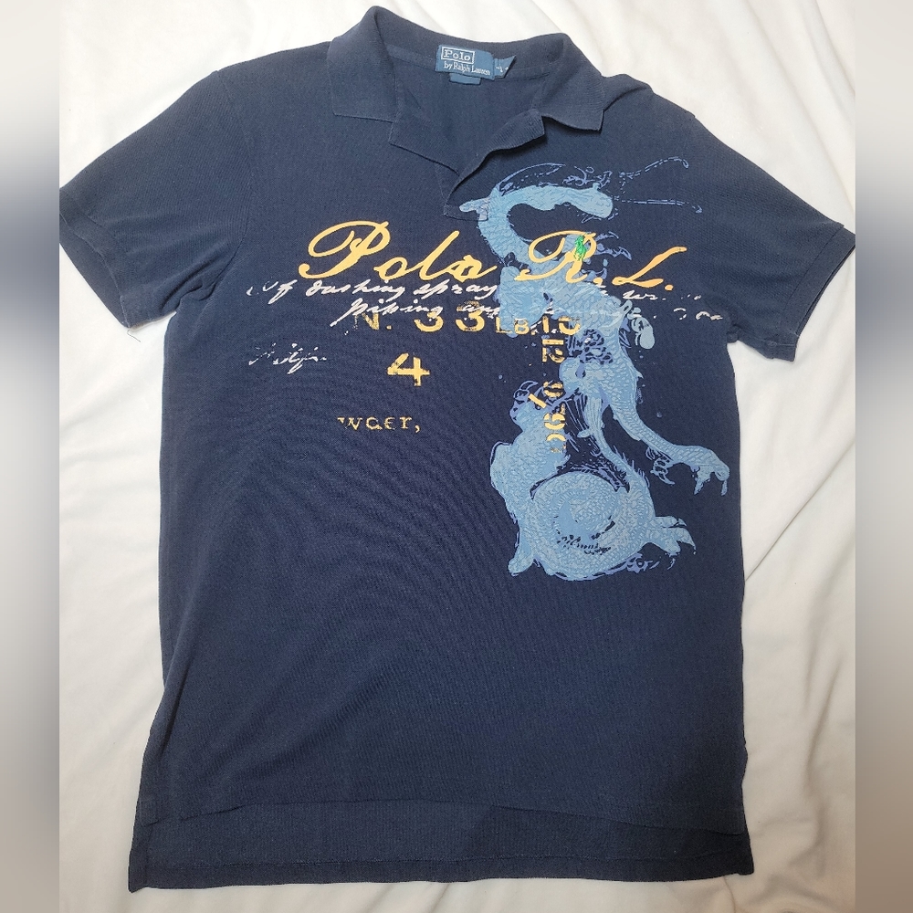 Men's Polo by Ralph Lauren Blue Dragon Polo Shirt Size Large